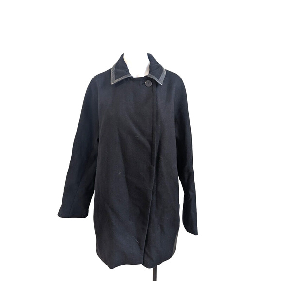 La Marque Collection Womens Size Large Wool Coat Overcoat Black Leather Trim - Picture 1 of 16